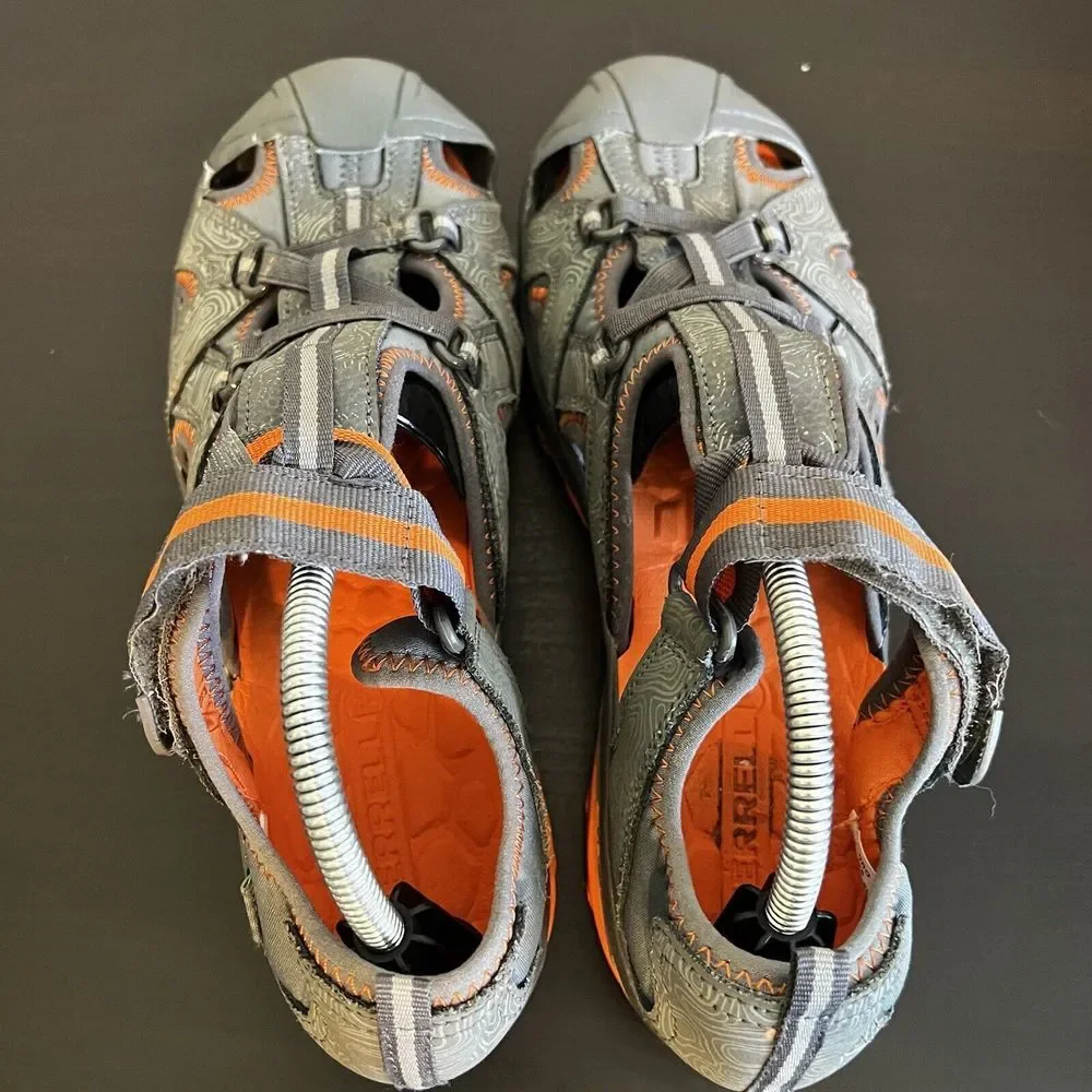Merrell Boys Hydro Sandals Size 7 W‎ Grey Orange Hike Camp Comfort Water